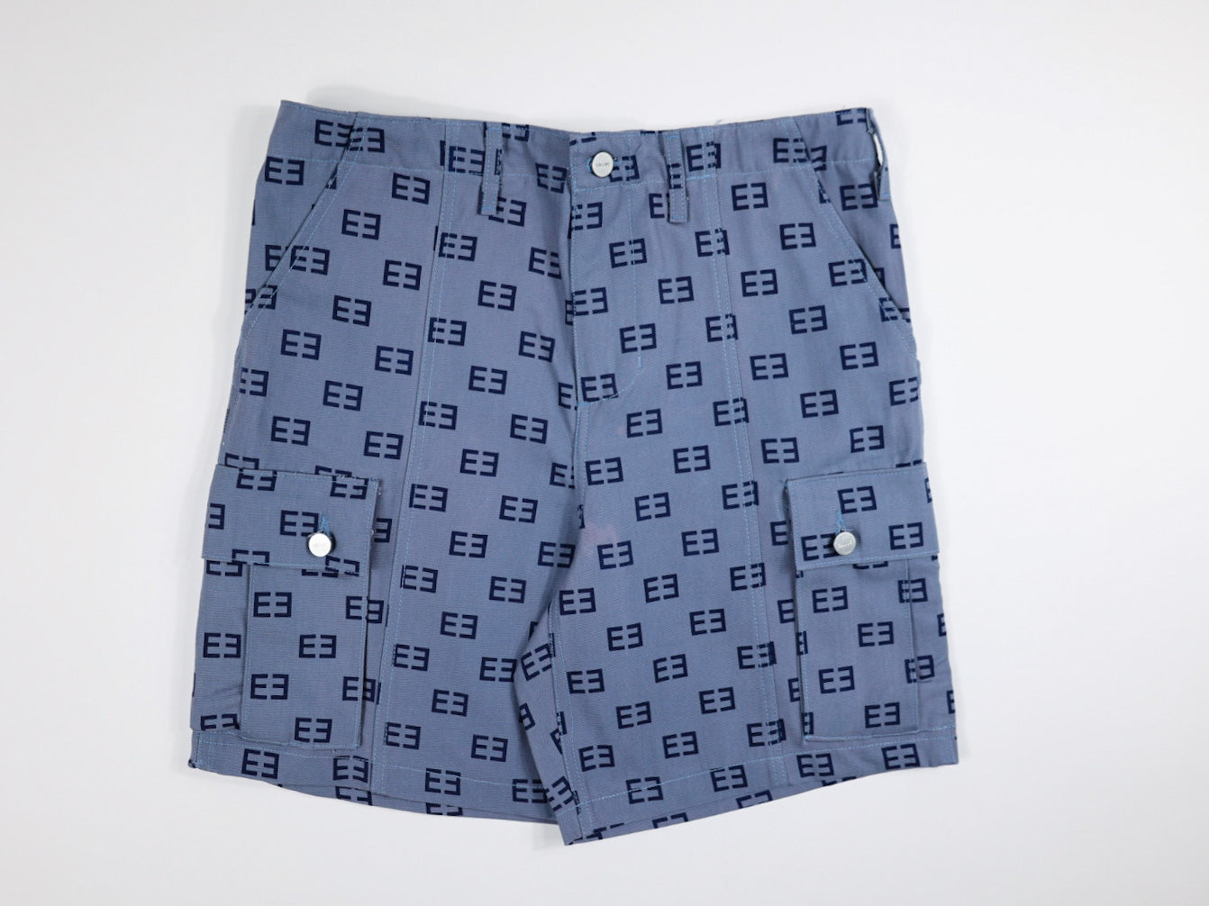 Monogram Logo Cargo Shorts - Light Blue