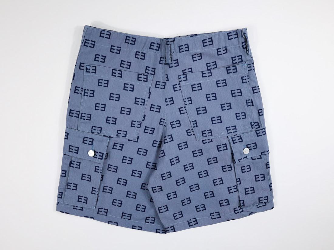 Monogram Logo Cargo Shorts - Light Blue