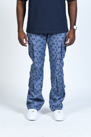 Monogram Logo Cargos - Light Blue