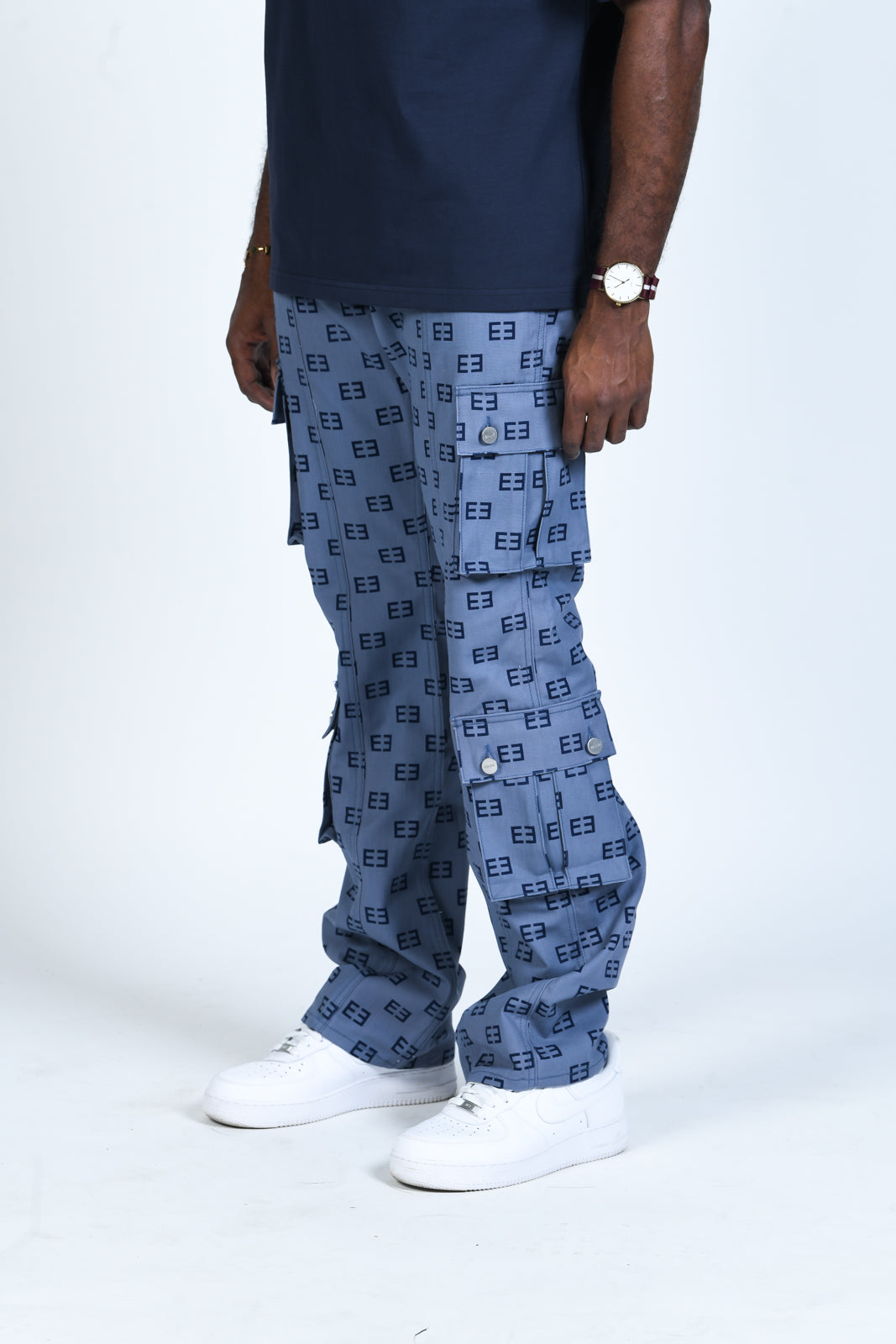 Monogram Logo Cargos - Light Blue