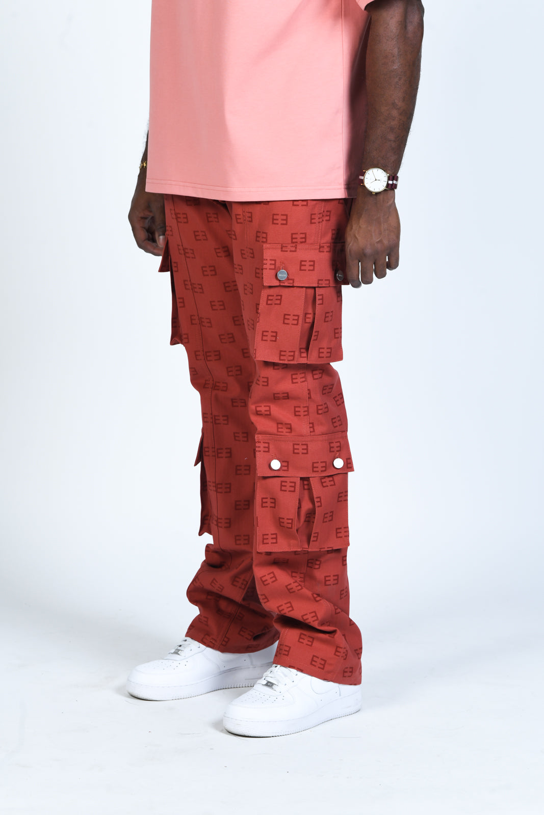 Monogram Logo Cargos - Rust Red