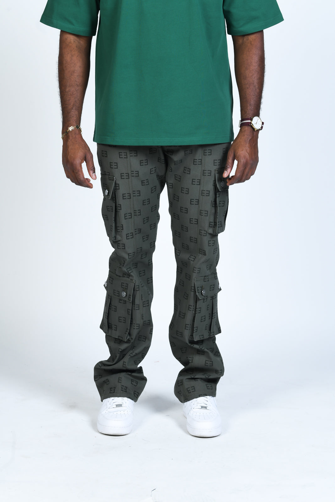 Monogram Logo Cargos - Olive