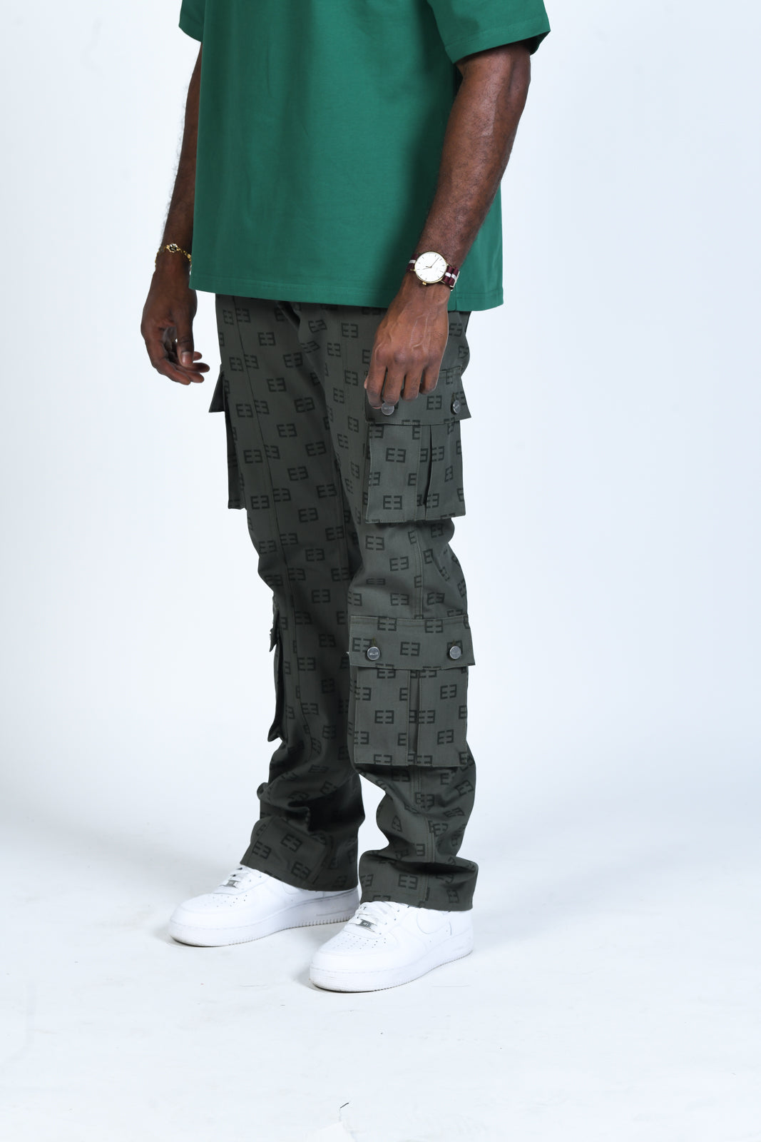 Monogram Logo Cargos - Olive