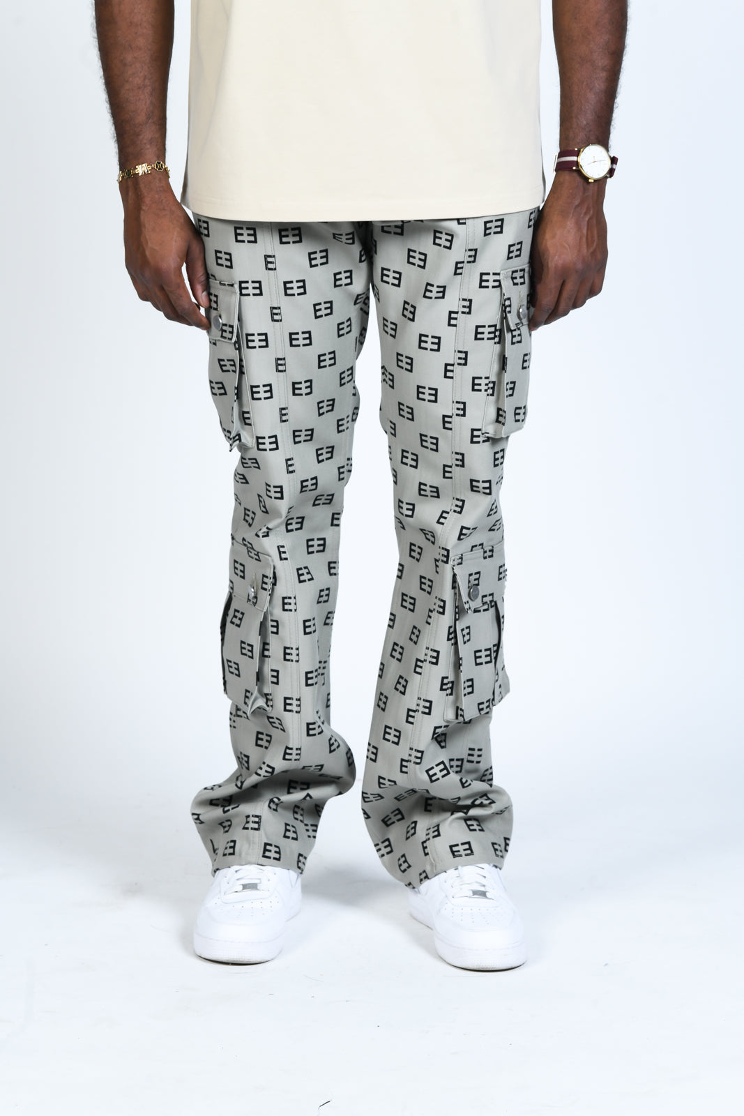 Monogram Logo Cargos - Light Gray