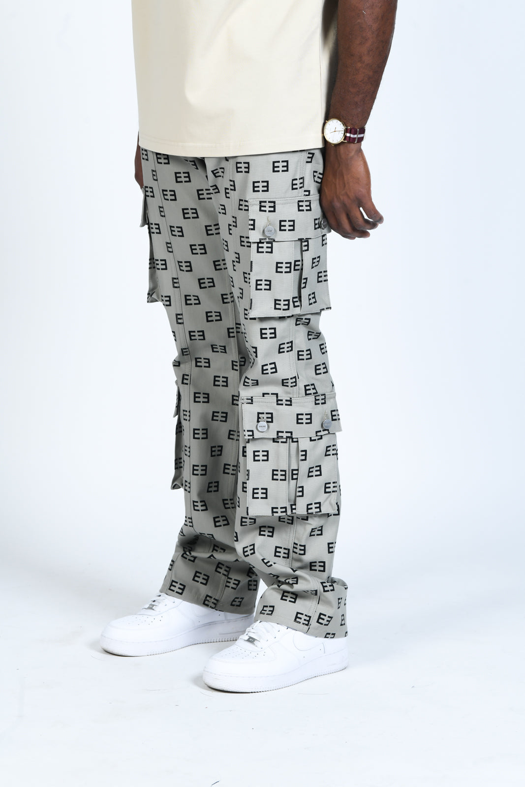 Monogram Logo Cargos - Light Gray