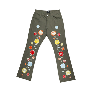 Multi Flower Pants - Olive