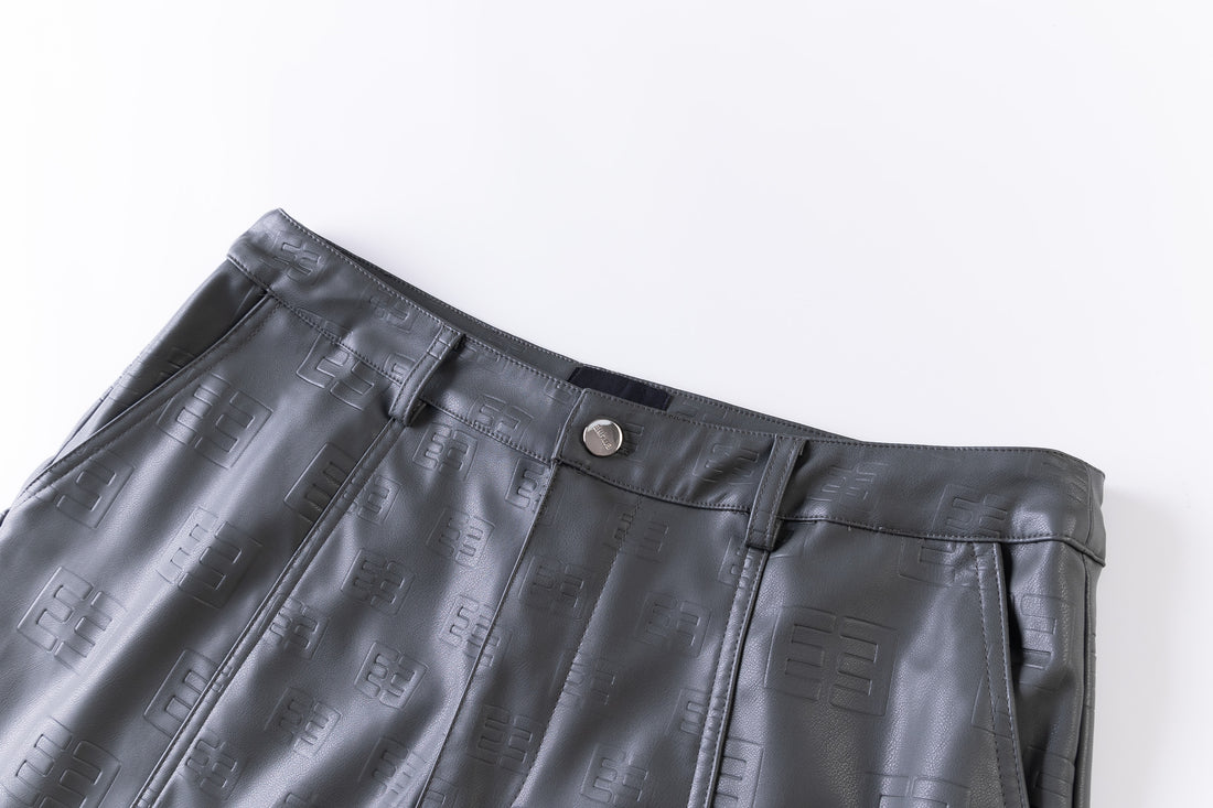 Logo Leather Shorts - Gray
