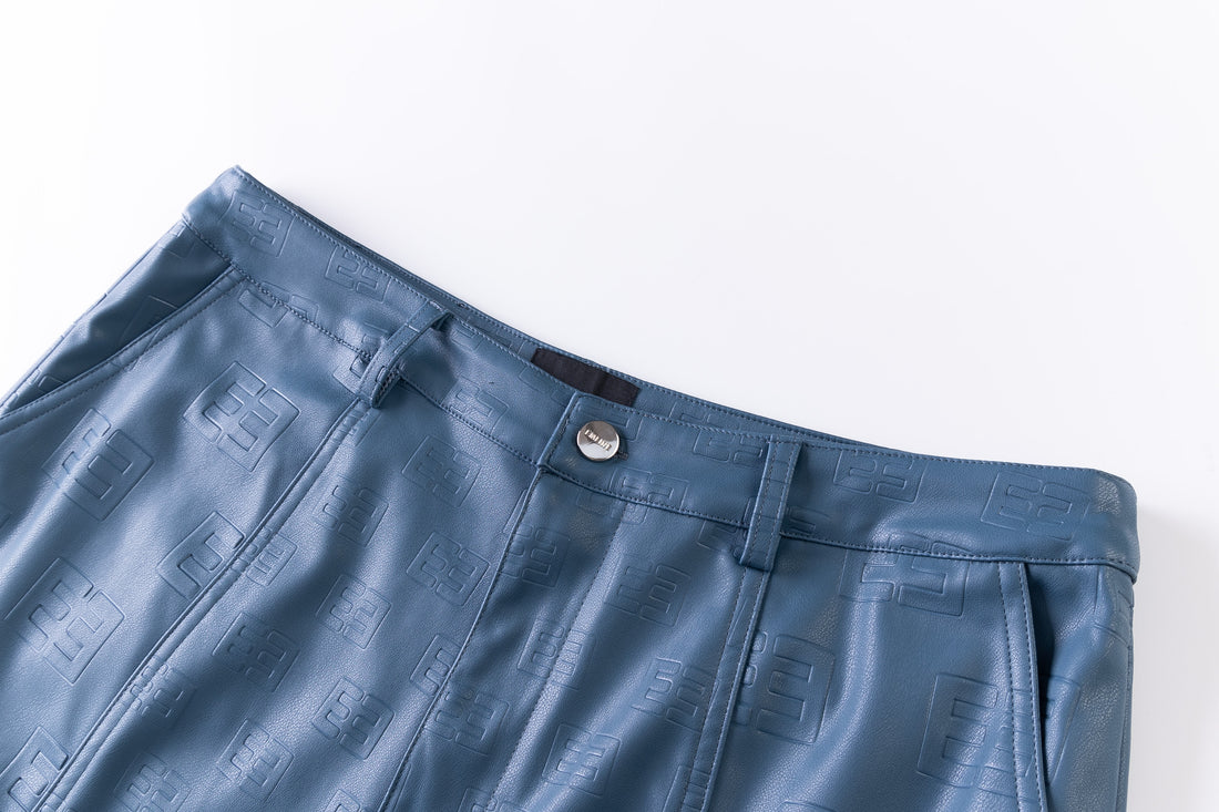 Logo Leather Shorts - Blue