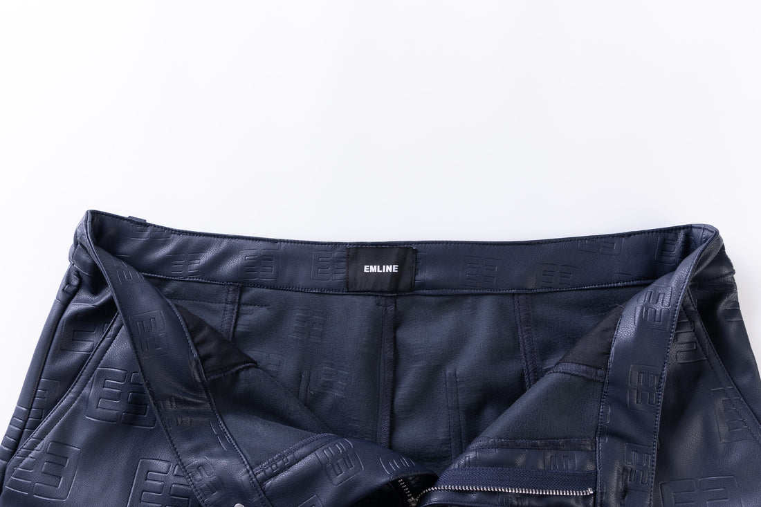 Logo Leather Shorts - Navy