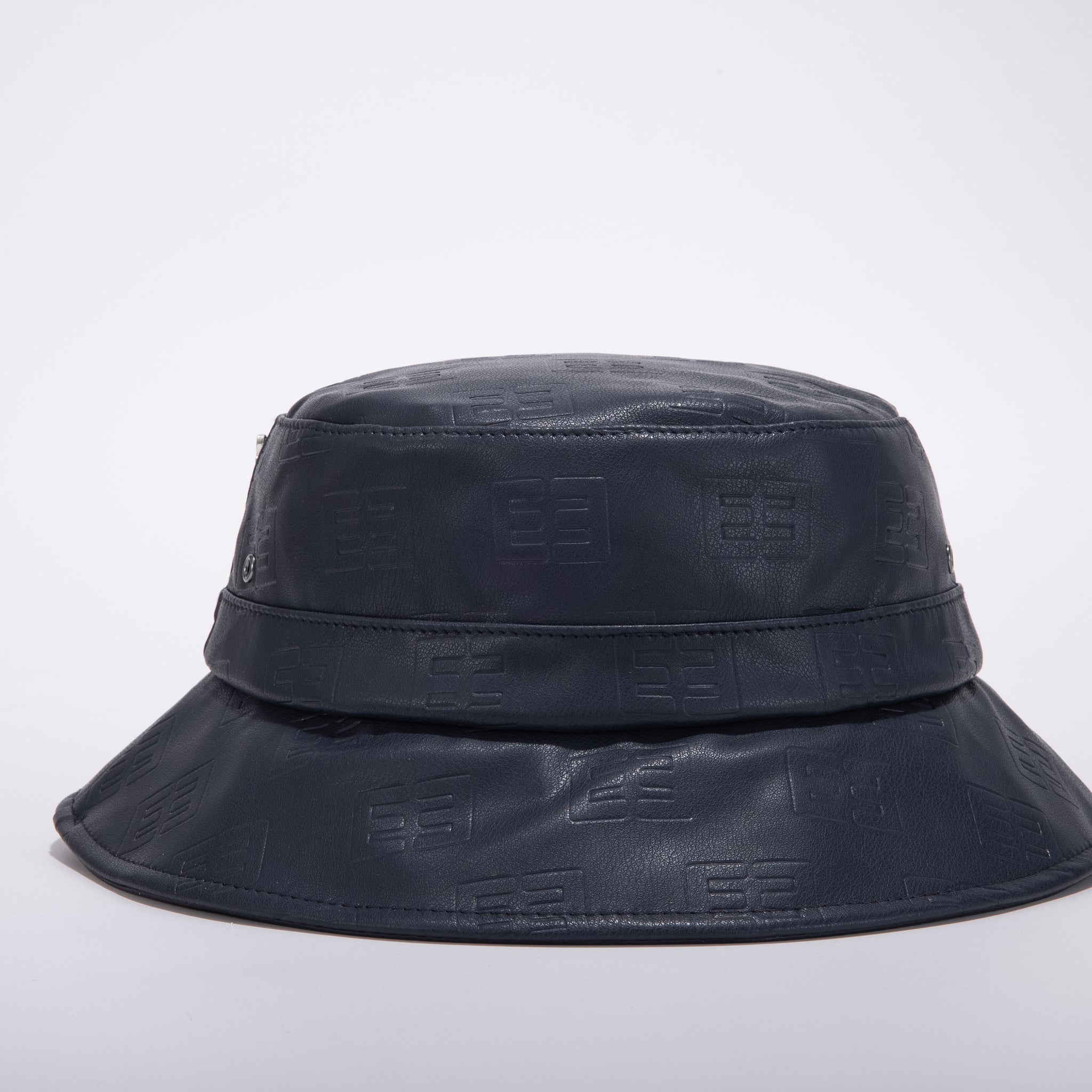 Leather Monogram Bucket Hat- Dark Navy