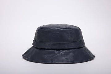 Leather Monogram Bucket Hat- Dark Navy