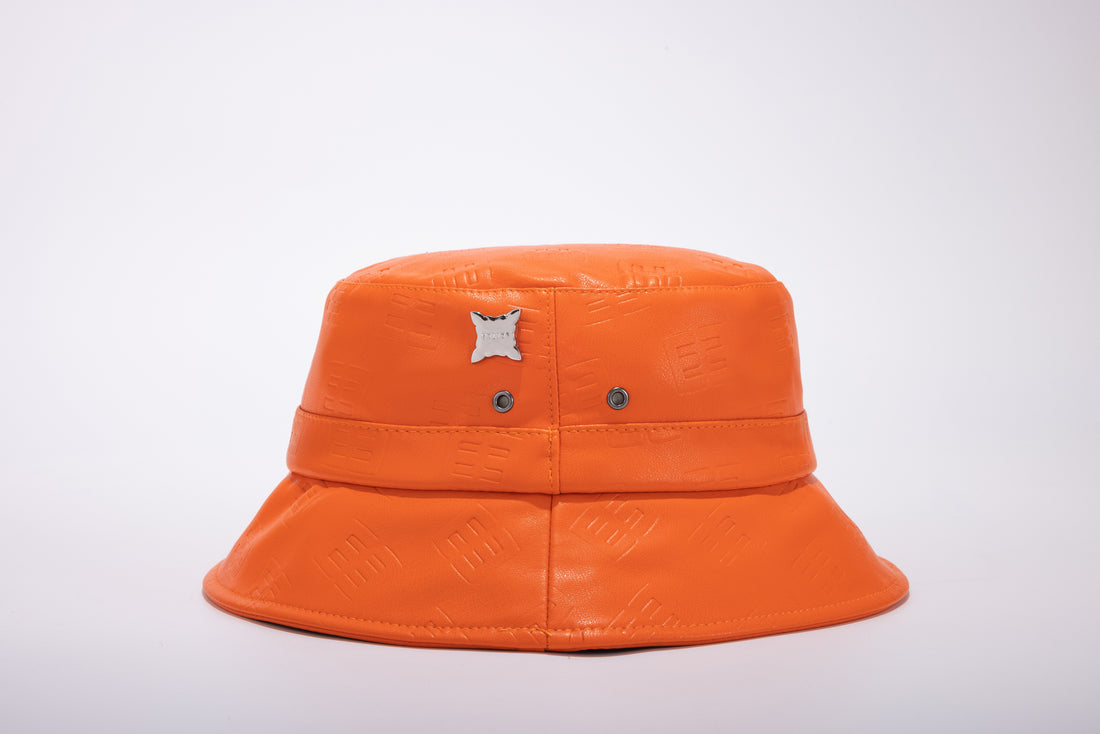 Leather Monogram Bucket Hat- Orange