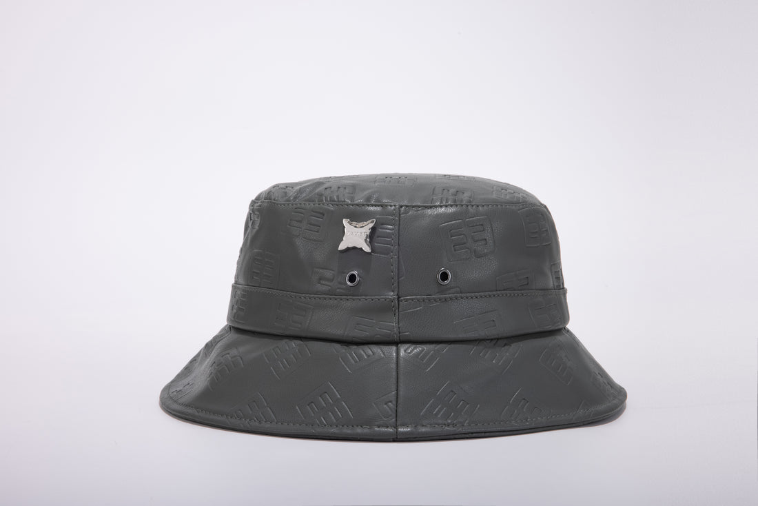 Leather Monogram Bucket Hat- Gray