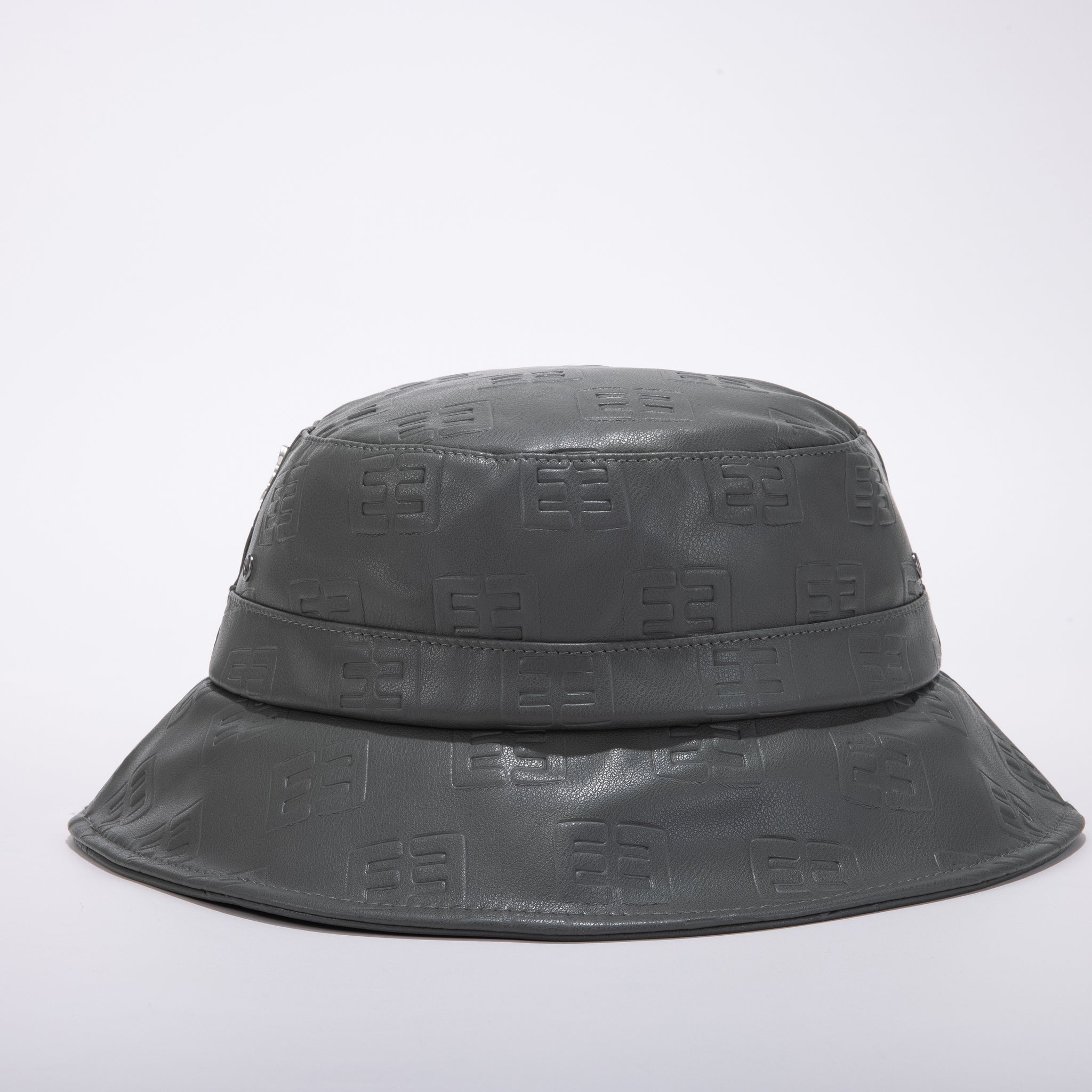 Leather Monogram Bucket Hat- Gray