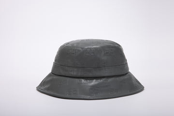 Leather Monogram Bucket Hat- Gray