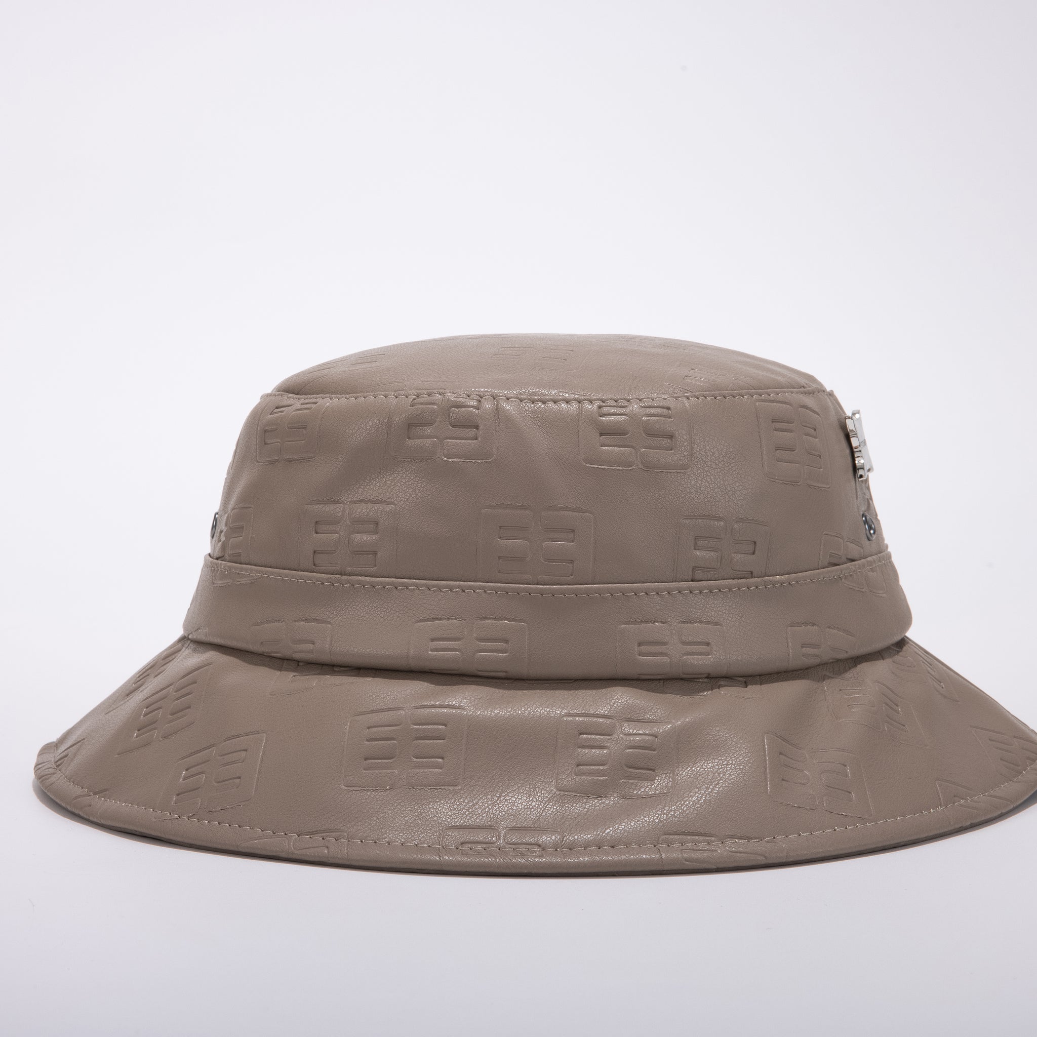 Leather Monogram Bucket Hat- Taupe