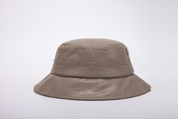 Leather Monogram Bucket Hat- Taupe