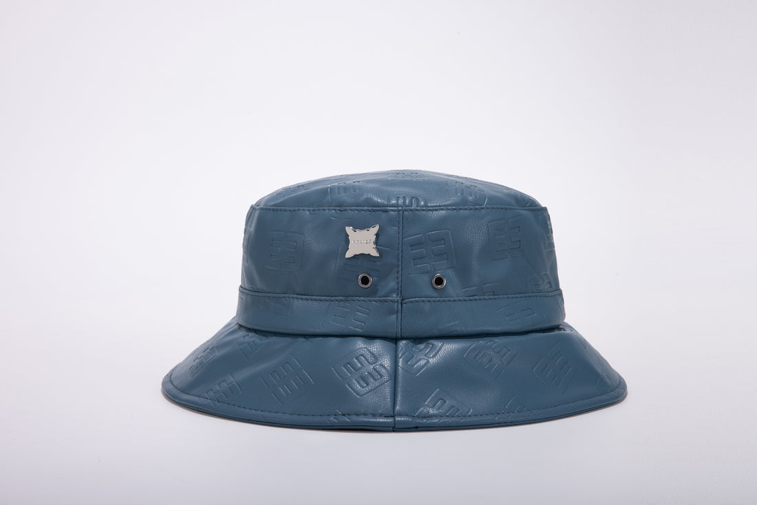 Leather Monogram Bucket Hat- Blue