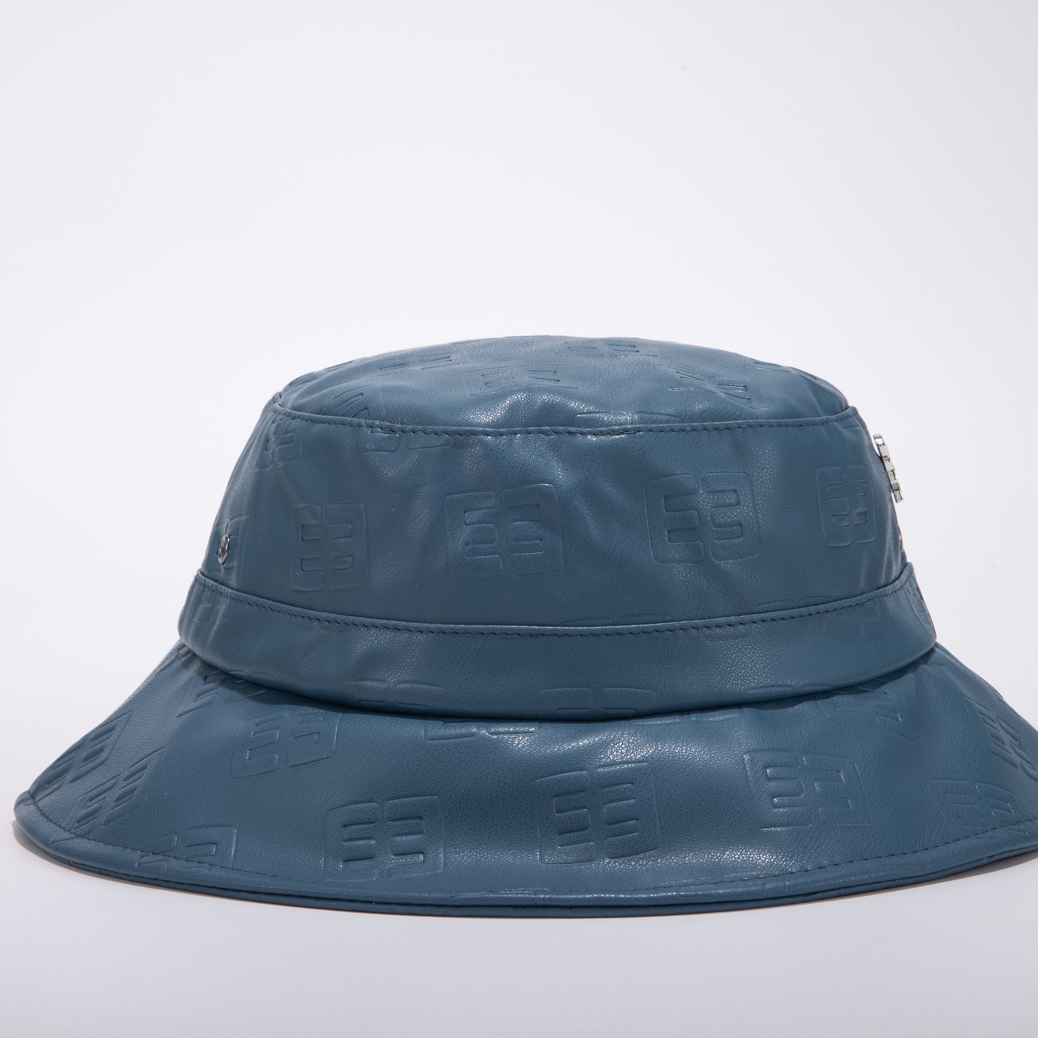 Leather Monogram Bucket Hat- Blue