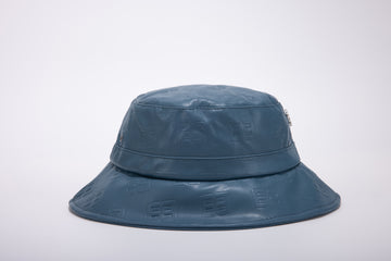 Leather Monogram Bucket Hat- Blue
