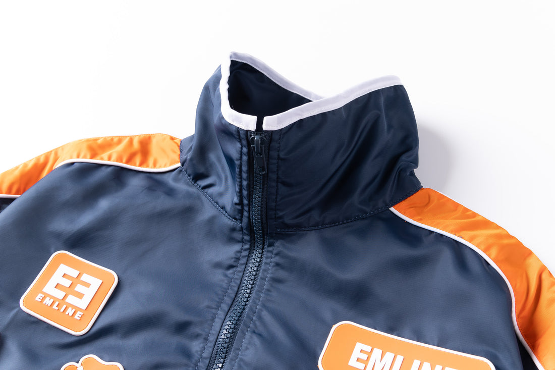 Satin Windbreaker Top - Navy/Orange
