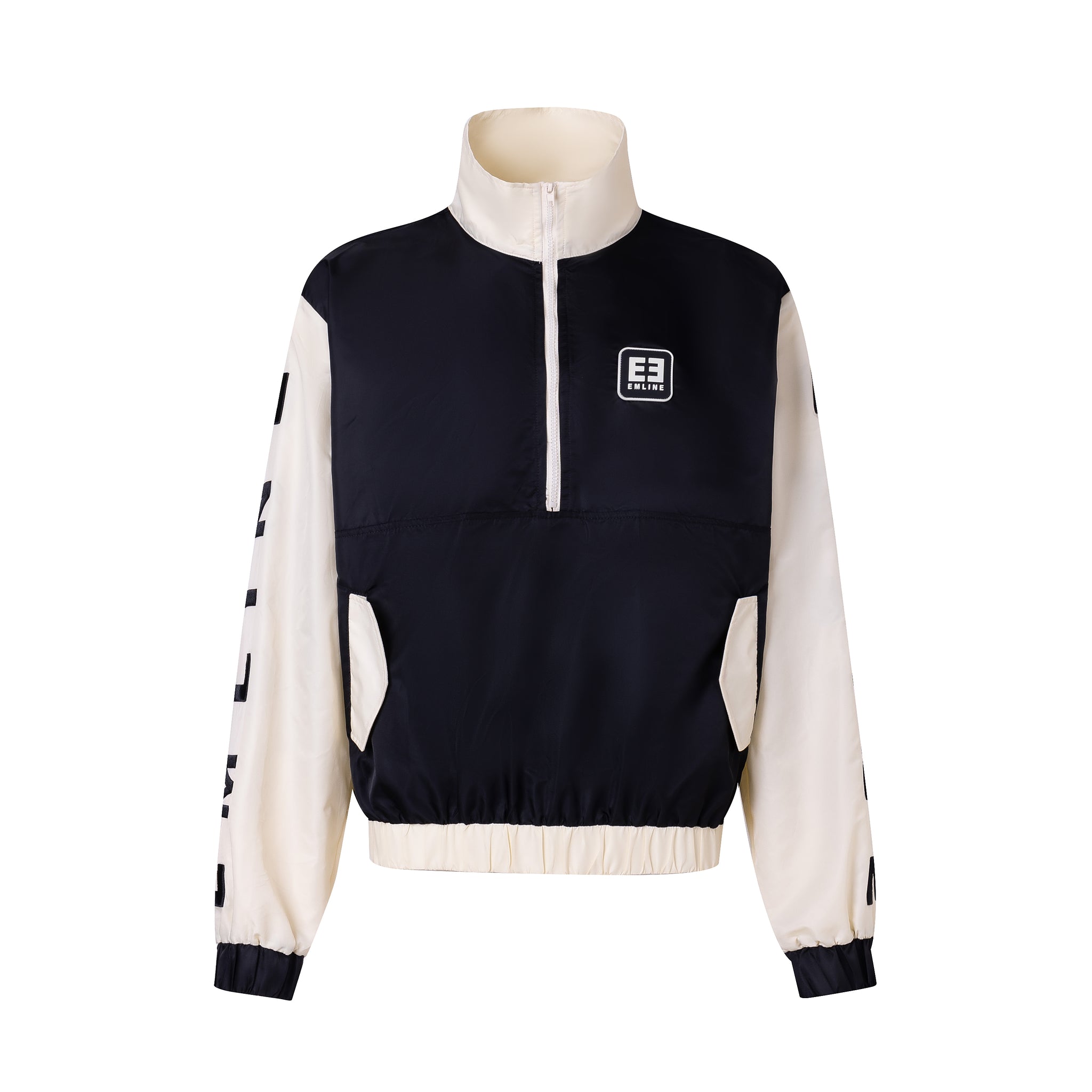Satin Windbreaker Top - Black/Cream