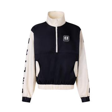Satin Windbreaker Top - Black/Cream