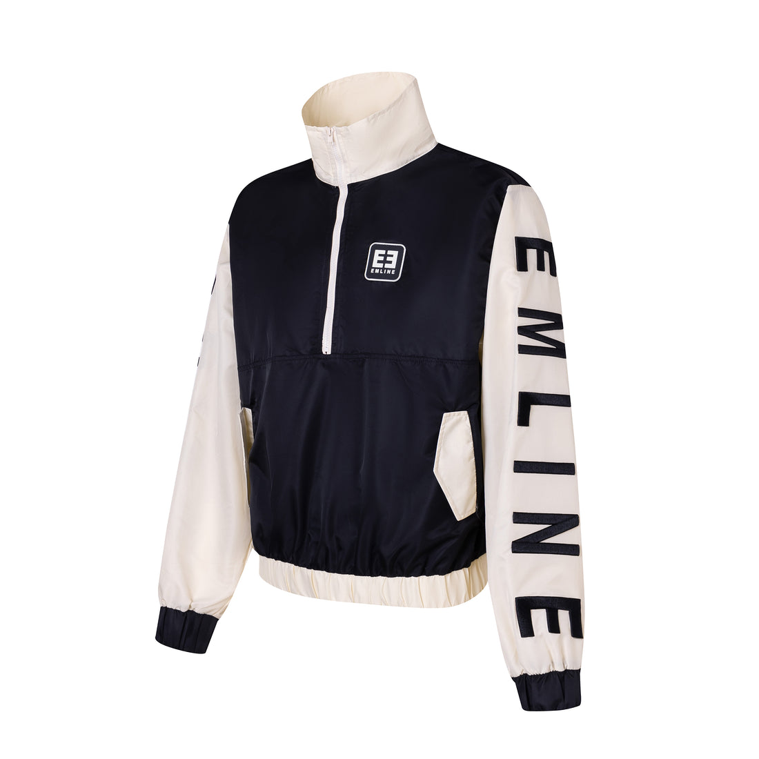Satin Windbreaker Top - Black/Cream