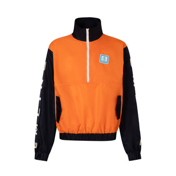 Satin Windbreaker Top - Black/Orange