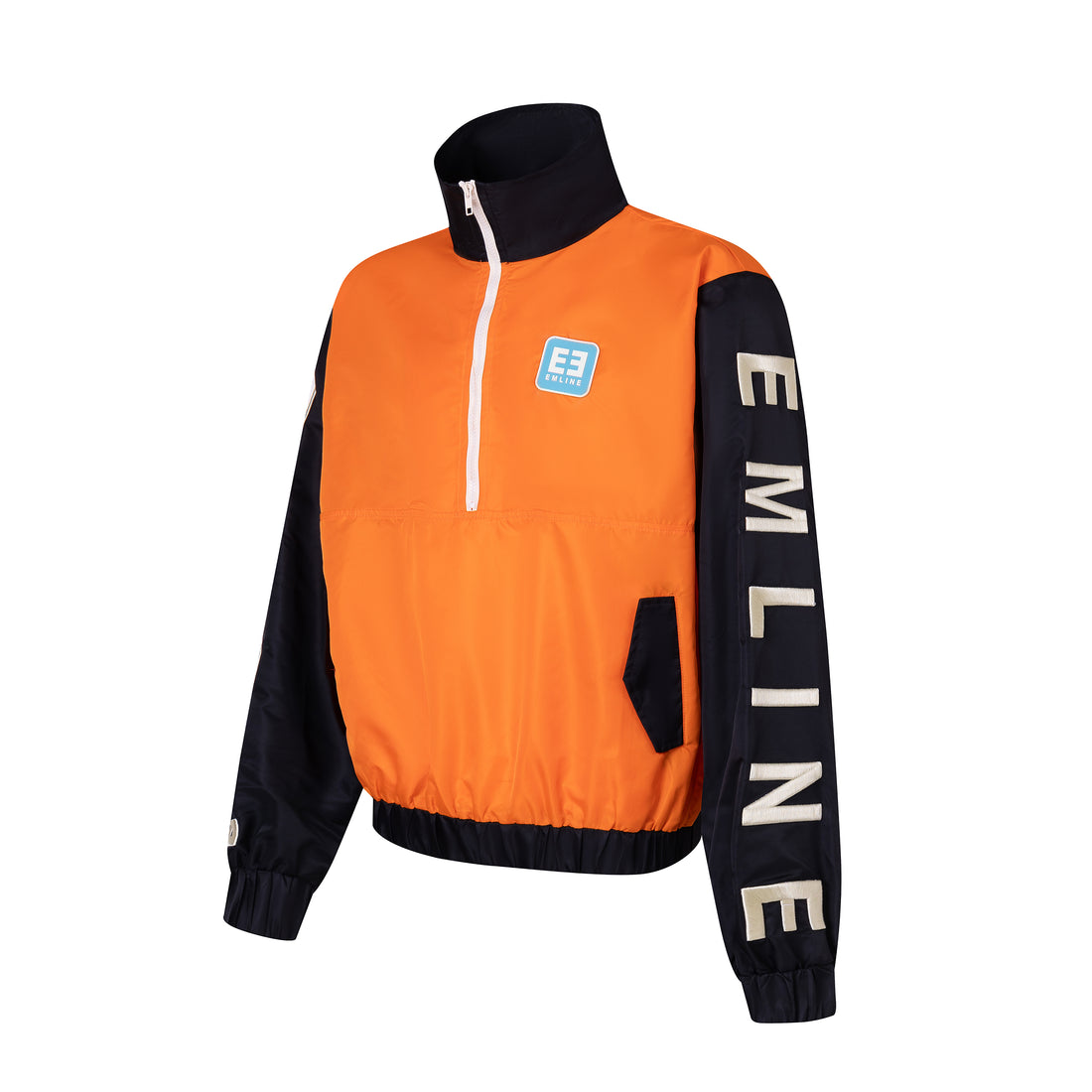 Satin Windbreaker Top - Black/Orange